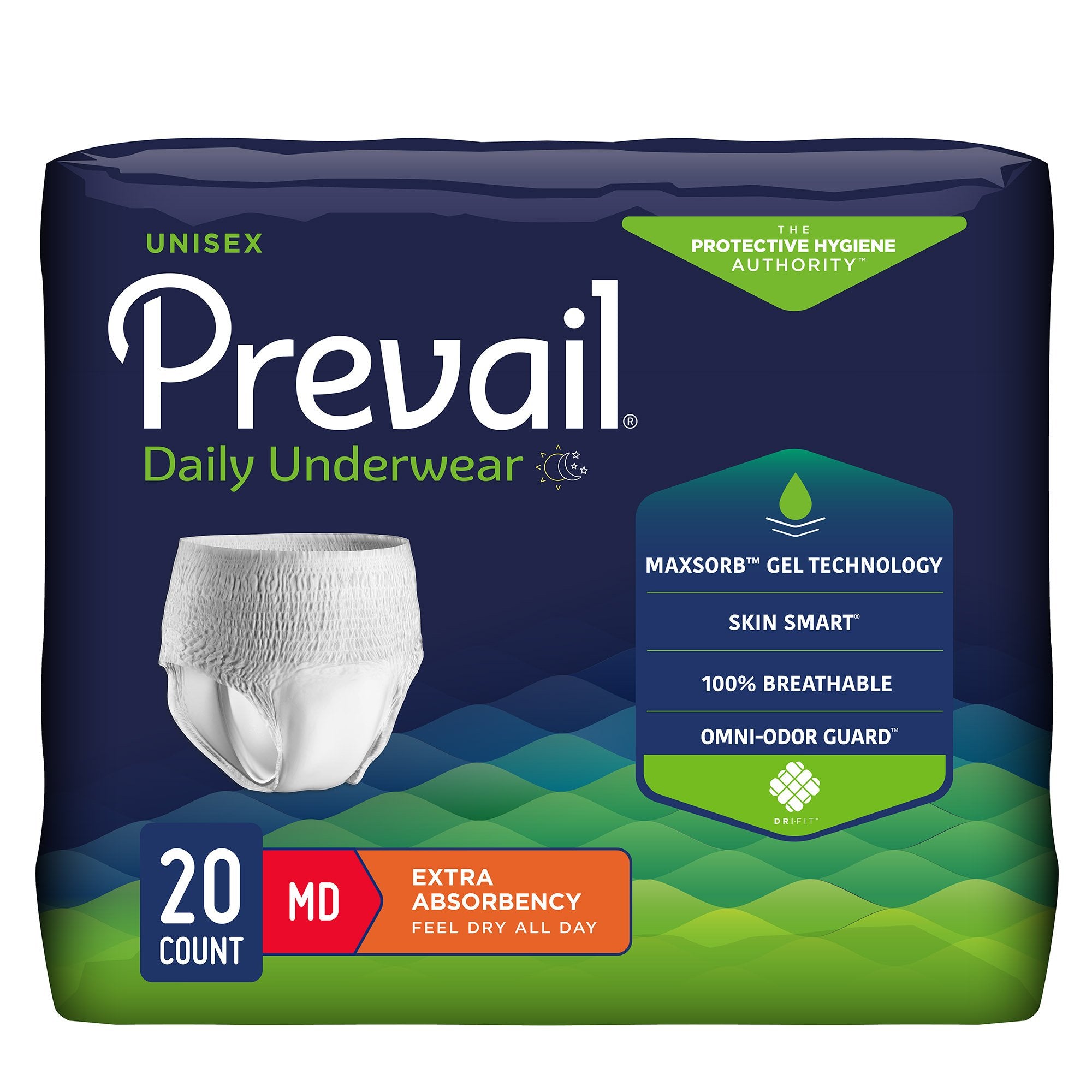 First Quality - Unisex Adult Absorbent Underwear Prevail® Daily Underwear Extra Pull On with Tear Away Seams Medium Disposable Moderate Absorbency [80/CS]