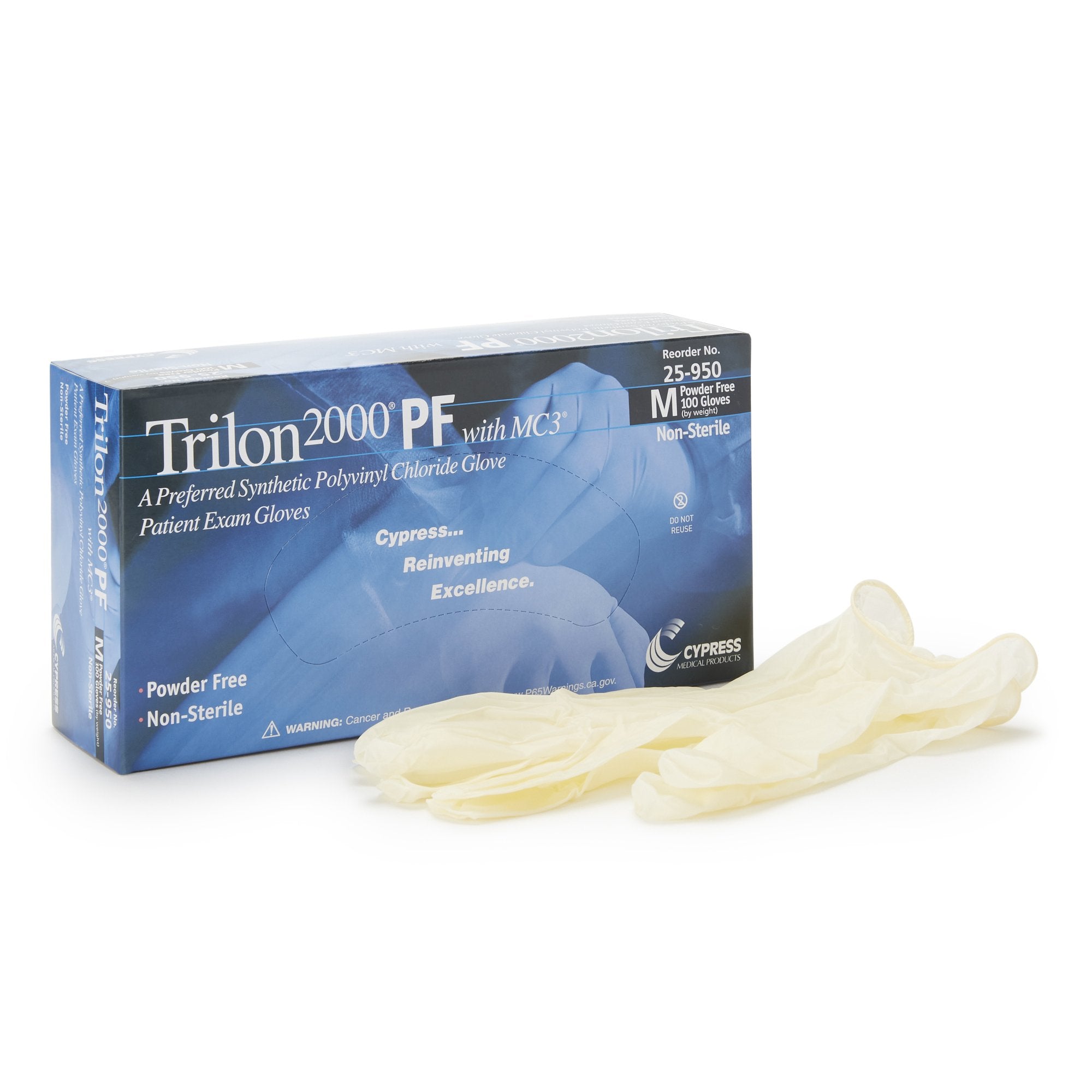 McKesson Brand - Exam Glove Trilon 2000® PF with MC3® Medium NonSterile Stretch Vinyl Standard Cuff Length Smooth Ivory Not Rated WITH PROP. 65 WARNING [1000/CS]