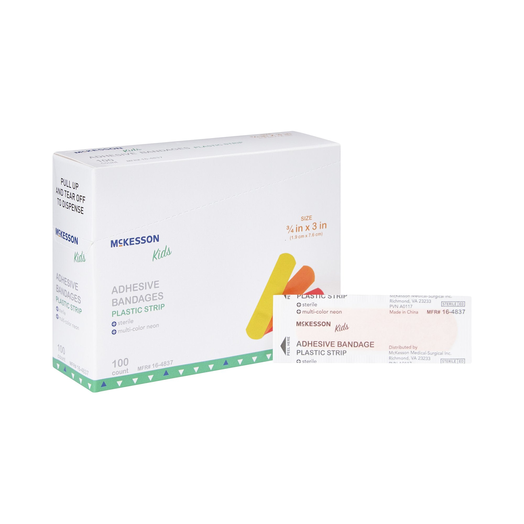 McKesson Brand - Adhesive Strip McKesson Kids™ 3/4 X 3 Inch Plastic Rectangle Neon Sterile [2400/CS]