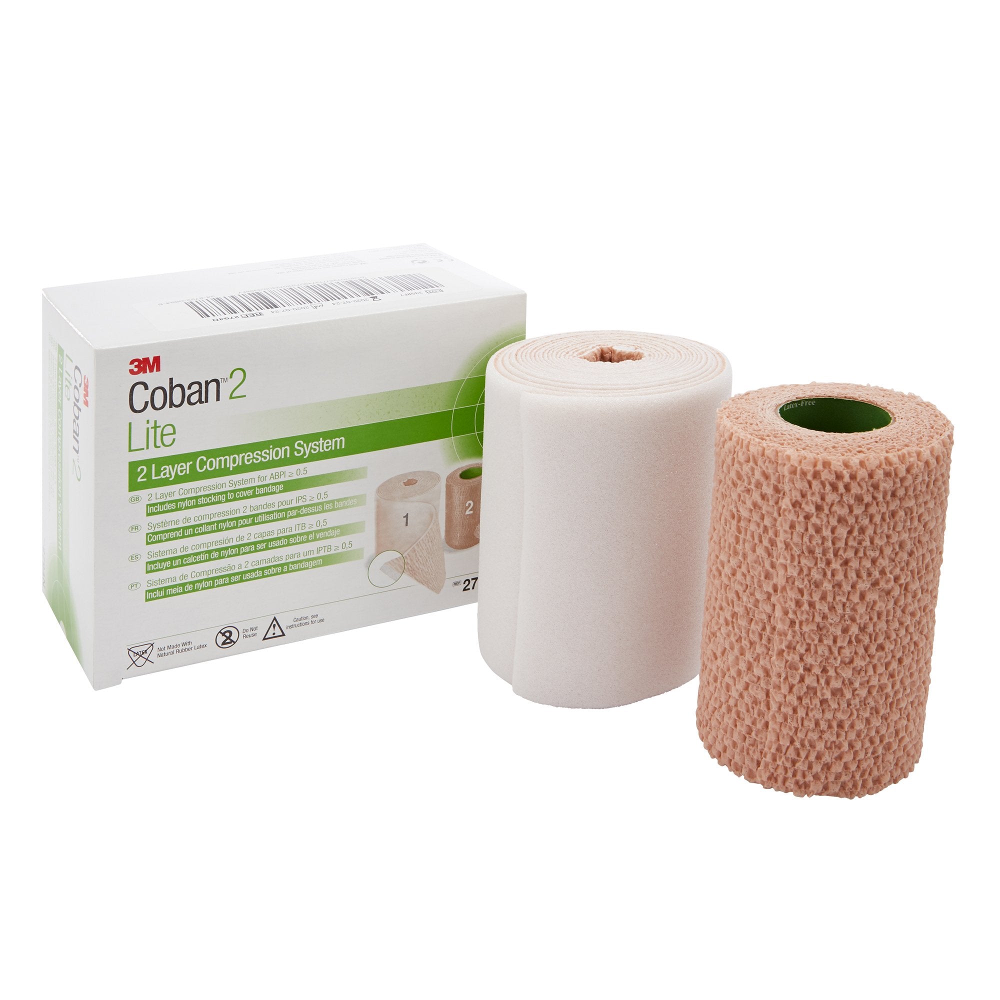 Solventum Corporation - 2 Layer Compression Bandage System 3M™ Coban™2 Lite 4 Inch X 2-9/10 Yard / 4 Inch X 5-1/10 Yard Self-Adherent / Pull On Closure Tan / White NonSterile 25 to 30 mmHg [8/CS]